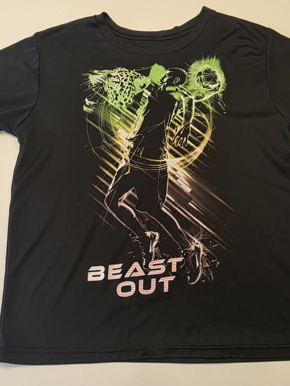 Fila Black Graphic 'Beast Out' Short Sleeve Tee with Neon Green Accents